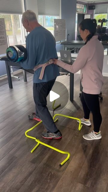 Neubility Rehabilitation and Wellness on Instagram: "My favorite way to work on large amplitude stepping, obstacle navigation, dynamic balance and a little bit of dual tasking: Clock Yourself App and @tidaltanktraining. You can make this harder by using the “month” or “double number” options, or have the patient performs another cognitive task while still having to listen to app cues.   What’s your favorite intervention for Parkinson’s physical therapy?   #parkinsonsdisease #parkinsonsrehabilitation #parkinsonphyaiotherapy #parkinsonsphysiotherapist #neurorehab #neurophysicaltherapist #neuropt #parkinsonsexercise #parkinsontherapy" Gait Training Physical Therapy, Parkinson Exercises Physical Therapy, Geriatric Physical Therapy Exercises, Parkinson’s Exercise, Occupational Therapy Activities Adults, Neuro Rehabilitation, Physical Therapy Month, Parkinsons Exercises, Pt Exercises