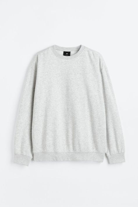 Loose-fit sweatshirt in lightweight  cotton-blend fabric with a generous  but not oversized silhouette. Round  ribbed neck  dropped shoulders  and long sleeves. Wide ribbing at cuffs and hem. Soft  brushed inside. 6th Form Outfits, Grey Crewneck, Sweatshirt Fabric, Easy Trendy Outfits, Cardigan Sweater Jacket, Blouse Pants, Workout Sweatshirt, Oversized Silhouette, White Sweatshirt