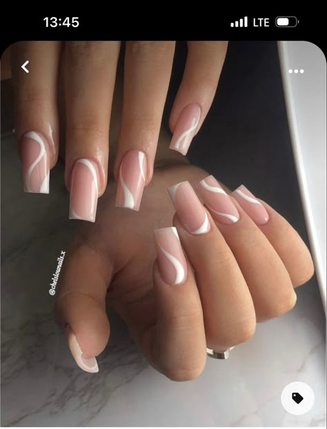 White Abstract Nails Square, Grad Nails, Nails 23, Nail Vibes, Acrylic Nails Nude, Brown Acrylic Nails, 2023 Nail, Vibrant Nails, Simple Acrylic Nails