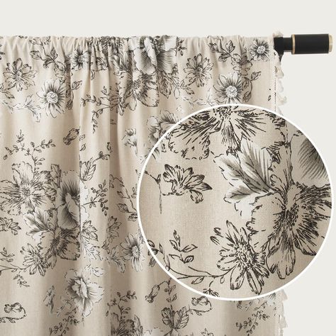 PRICES MAY VARY. Linen Curtains: Boho floral designs to decorate your warm home. Window curtain panels set includes has 1 panel or 2 panels. Curtain width is 52 inches. The lengths are 61 "long, 63" long, 84 "long and 96" long to meet your different size needs. Exquisite gardenias, leaves, and vintage peony patterns add farmhouse style to your Windows. Let you better enjoy the fun of life. Curtains for Living Room: Handmade high quality linen fabric with lovely fringes on the edges. It has a lig Gingham Curtains Living Room, Cottage Style Decor Living Room, Curtain For Shower Curtain, Farmhouse Shades For Windows, Farmhouse Living Room Curtain Ideas, Living Room Curtains Ideas Farmhouse, Shabby Chic Curtain Ideas, Farmhouse Kitchen Curtain Ideas, Country Curtains Living Room