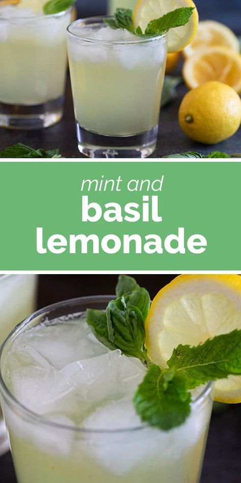 Mint Basil Lemonade, Cucumber Mint Lemonade Recipe, Spring Lemonade, Mint Drinks, Basil Lemonade Recipe, Basil Drinks, Mint Lemonade Recipe, Green Punch, Lime Lemonade