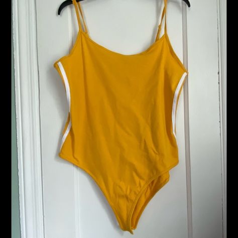 Nwt Fitted Cami Bodysuit For Women, Size 2x, Yellow With White Stripes On The Side, Adjustable Spaghetti Straps, Covered Snaps At Gusseted Inseam Green Bodysuit, Black Lace Bodysuit, Blue White Top, Casual Bodysuit, Bodysuit Jumpsuit, Cami Bodysuit, Ribbed Bodysuit, White Bodysuit, Sleeveless Bodysuit