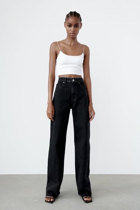 Wide Leg Jeans Black, Frilly Shirt, Zara Wide Leg Jeans, House Of Blouse, Bandage Jumpsuits, Cotton Midi Skirt, High Rise Wide Leg Jeans, Satin Trousers, Jean Large