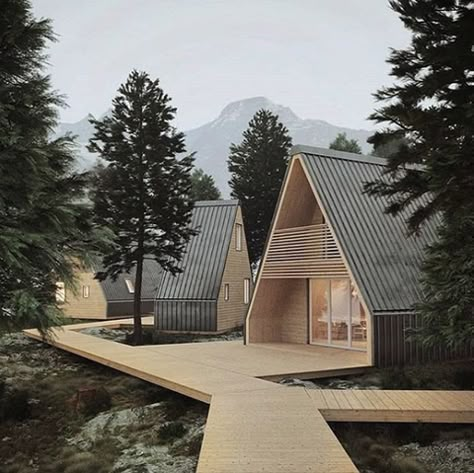 This flat pack, a-frame cabin can be popping up and put together in a matter of hours Triangle House, Rumah Minecraft, A Frame House Plans, Best Modern House Design, Frame Cabin, Container Architecture, Wood Architecture, Prefabricated Houses, A Frame Cabin