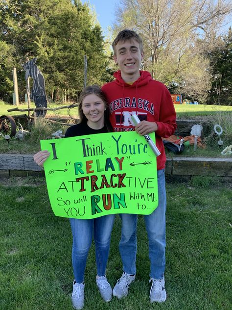 Track Sadies Proposal, Track Hoco Posters, Spotify Promposal Poster, Track And Field Hoco Proposal, Promposal Ideas Track And Field, Track And Field Promposal, Running Homecoming Proposal, Xc Promposal, Track Poster Ideas For Friends