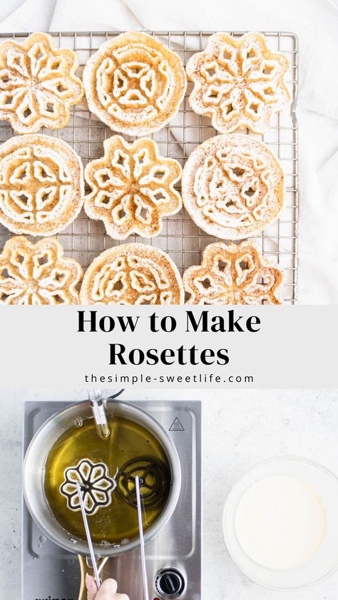 Norwegian Rosette Cookies, Swedish Rosettes Recipe, Rosette Cookies Recipe How To Make, Rosette Batter Recipe, Krumkake Recipe Norwegian Christmas, Swedish Cookies Christmas, Swedish Rosettes, Norwegian Party, Rosettes Recipe