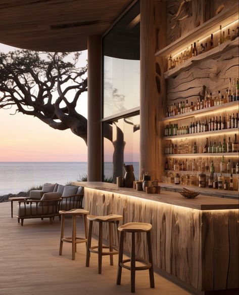 Resort Bar Design Beach Club, Earthy Bar Design, African Bar Design, Pool Bar Ideas, Beach House Bar, Bar Counter Design, Organic Bar, Indoor Outdoor Pool, Ceiling Design Bedroom