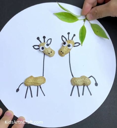 Peanut Shells Craft Ideas, Peanut Shell Art, Peanut Art Crafts, Peanut Shell Craft, Seed Crafts For Kids, Kids Crafts Birds, Giraffe For Kids, Art And Craft For Kids, Art Kits For Kids