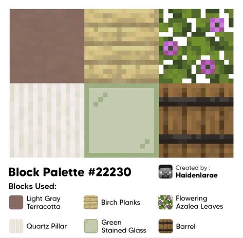 Minecraft Blocks That Go Together, Minecraft Aesthetic Block Palette, Minecraft Patterns Wall, Dark Oak Block Pallet Minecraft, Block Color Pallete Minecraft, Mc Block Palettes, Minecraft Block Palette Aesthetic, Aesthetic Minecraft Room, Mc Block Pallets