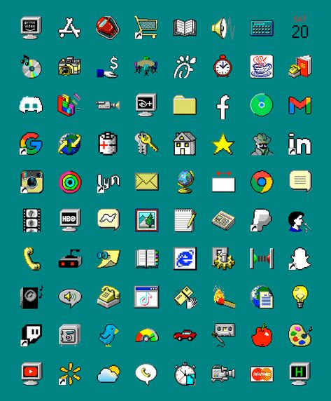 90s Computer Aesthetic Icons, Windows Homescreen Wallpaper, Windows App Icons Aesthetic, Windows 98 App Icons, 8bit App Icons, Windows 95 Widgets, Retro Icons For Apps, Computer App Icon, Windows 95 Aesthetic Icons