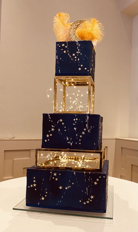 Starry Night Quinceanera Cake, White Blue And Gold Cake, Navy Blue Quinceanera Cake, Dark Blue Quinceanera Cake, Navy Blue And Gold Wedding Cake, Navy Blue Cake Quinceanera, Blue And Gold Wedding Cake, Dark Blue And Gold Wedding Cake, Midnight Blue Cake Birthday