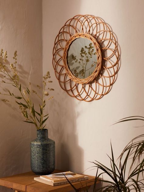 Rattan Interior, Raffia Mirror, Rattan Flower, Boho Mirror, Tropical Interior, Boho Style Decor, Bamboo Mirror, Rattan Mirror, Bamboo Wall