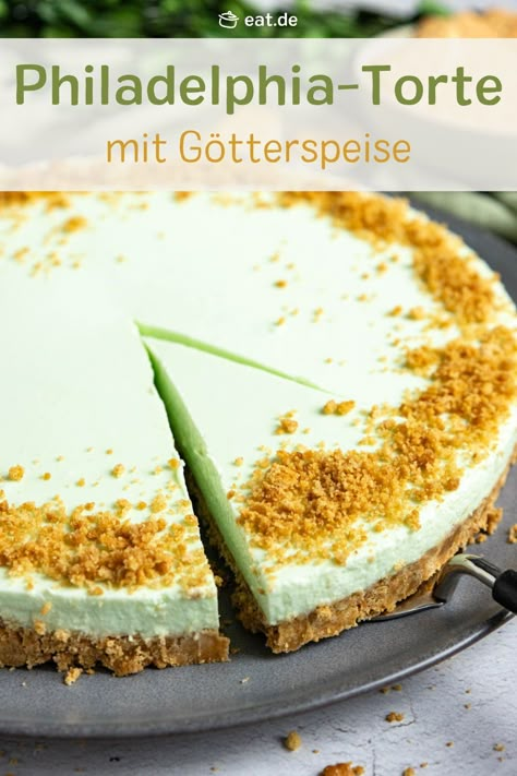 Waldmeister-Fans aufgepasst!💚 Bereite jetzt mit unserem einfachen Rezept eine leckere Philadelphia-Torte mit Götterspeise zu und das ganz ohne Backen! Tipp: Klappt auch mit anderer Götterspeise😉 Philadelphia Torte, Sweet Taste, No Bake, Tart, Philadelphia, Muffins, Cake, Quick Saves