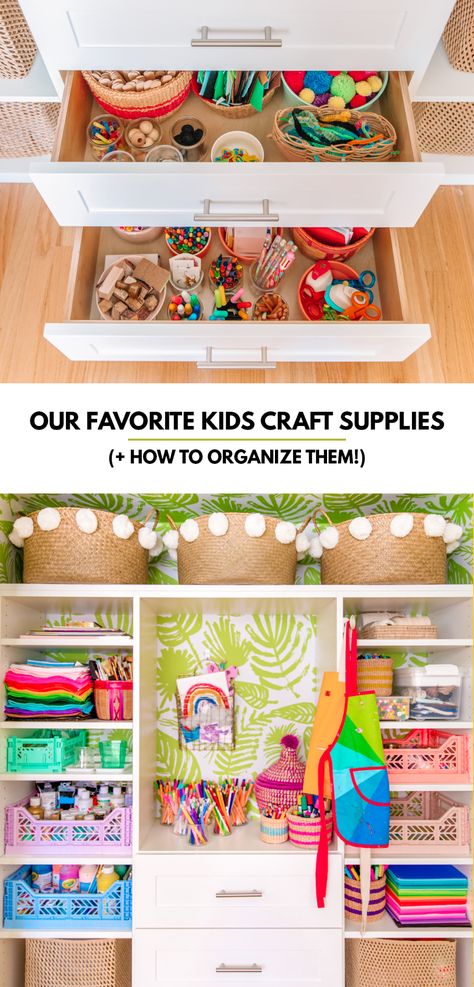 My Favorite Kids Craft Supplies (+ What's In Our Craft Closet!) - Studio DIY Closet For Kids, Closet Nook, Closet Studio, Craft Supply Storage, Craft Closet, Kids Craft Supplies, How To Make A Pom Pom, Studio Diy, Old Towels