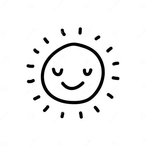 Happy Drawing Ideas Smile, How To Draw A Sun, Sun Cartoon Drawing, Sunshine Doodle, Sunshine Drawing, Doodle Sun, Sun Doodle, Sun Outline, Sun Cartoon