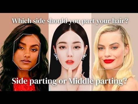 Hair Part Theory - Find the Best Hair Part for Your Face Shape & Features | Middle or Side Parting? - YouTube Styling Side Part Hair, Side Or Middle Part Hair, Hair Parting For Face Shape, Hair Parts For Face Shape, Middle Part Vs Side Part, Hair Theory, Middle Hair, Side Parting, Middle Part Hairstyles