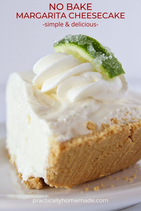 One slice of this No Bake Margarita Cheesecake and you will think you are having a drink of your favorite cocktail.  Complete with tequila, this no bake cheesecake is loaded with lime flavor and a creamy light texture.  Put the filling into a premade crust for a time saver and serve to your friends and family. #practicallyhomemade #nobakemargaritacheesecake #nobakecheesecake #limecheesecake #limedessert #limepie #cheesecake #margaritacheesecake #tequila #adultdessert Margarita Cheesecake, Homemade Exfoliator, Practically Homemade, Lime Desserts, Lime Cheesecake, Baked Cheesecake Recipe, Baked Cheese, Bake Cheesecake, No Bake Cheesecake