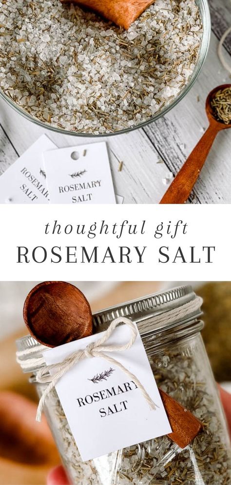 Make this devine rosemary salt and package in a mason jar with our printable gift tags for Christmas. This taste sensational on meat, chicken and roast veg! I even sprinkle this onto kumura chips. Rosemary Salt Recipe, Herb Salt Recipe, Christmas Jar Gifts, Gift Tags For Christmas, Rosemary Salt, Rosemary Recipes, Salt Gifts, Rosemary Plant, Spice Gift