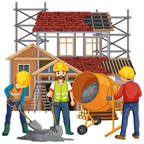 Free Vector | Isolated construction site with workers Engineer Cartoon, Building Construction Materials, Handyman Logo, Abandoned Farmhouse, Construction Images, Summer Sale Banner, Yellow Business Card, House Under Construction, Joker Playing Card