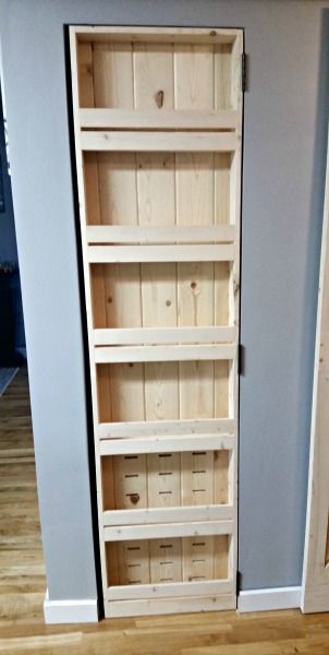 Built-in Spice Rack Door - She Buys, He Builds Spice Rack Door, Door Spice Rack, Pantry Closet Design, Wall Spice Rack, Diy Pantry, Diy Kitchen Renovation, Pantry Shelf, Pantry Design, Pantry Storage