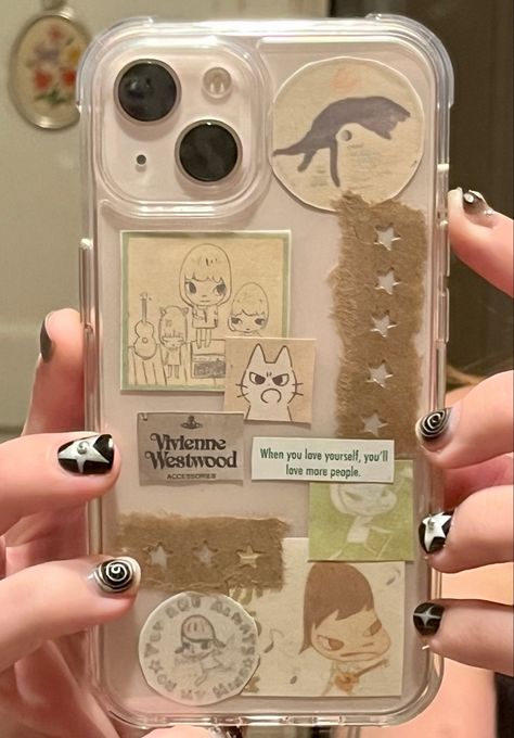 Yoshitomo Nara Phone Case, Clear Phone Case Decorations, Phone Case With Stickers, Decorated Phone Cases, Phone Case Inspiration, Phone Collage, Phone Case Collage, Phone Cases Aesthetic, Diy Phone Cases