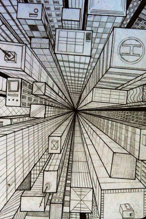 Top View Of City Perspective Drawing, City Point Perspective, Future Drawing City, 1 Point Perspective Cityscape, City From Above Drawing, Building Perspective Drawing, 4 Point Perspective Drawing, City Perspective Drawing, City In Perspective