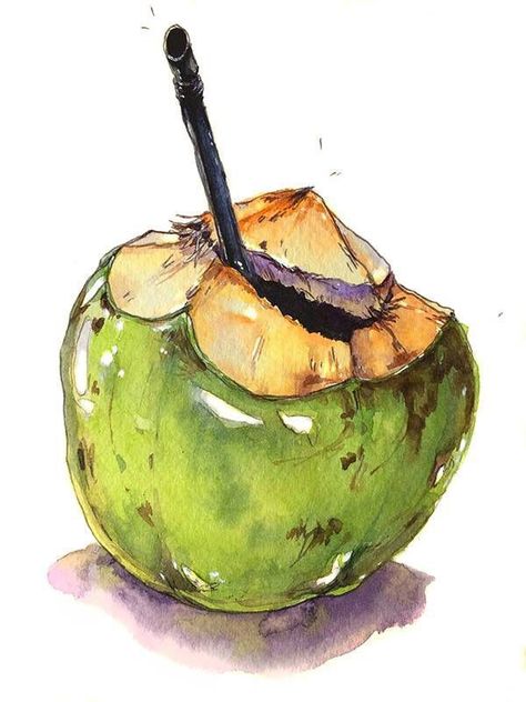 Food Art Painting, Food Sketch, Food Illustration Art, Watercolor Food, Watercolor Fruit, Cat Air, Canvas For Beginners, Food Painting, Watercolor Paintings Easy