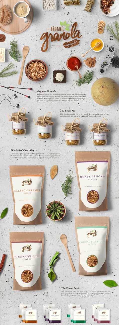 ORGANIC GRANOLA FOOD BRANDING & PACKAGING on Behance Desain Merek, Organic Granola, Organic Packaging, Sport Food, Sports Food, Graphisches Design, Food Branding, Almond Flavor, Packaged Food