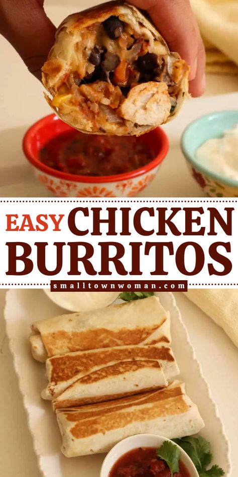 Whip up this chicken burrito recipe with rice! It's a simple dinner idea in just 30 minutes. Delicious and satisfying, these easy chicken burritos will become one of your favorite main dishes for dinner! Easy Chicken Burrito Casserole, Chicken Burritos With Rice, Easy Chicken Burrito Recipe, Make Ahead Chicken Burritos, Chicken Burritos Easy, Chicken Burrito Meal Prep, Chicken Burrito Casserole, Chicken Burritos Recipe, Rice And Bean Burrito