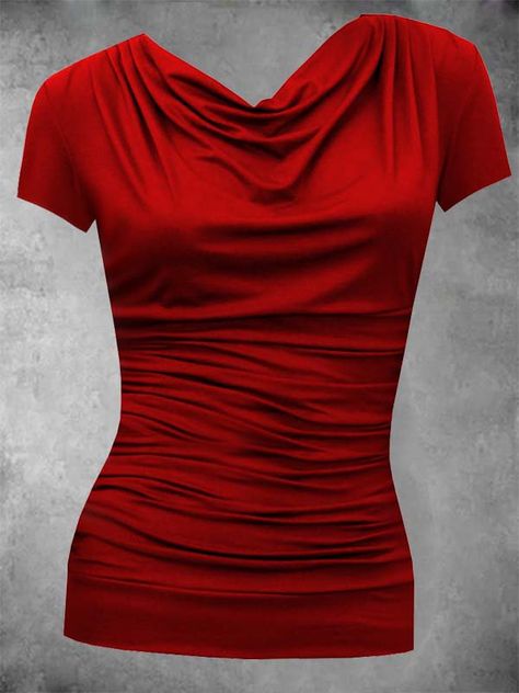 SPU:2940SH3E9F89Edition type:Regular fitclothsLength:RegularThickness:LightweighOccasion:DailyNeckline:Cowl neckMaterial:Cotton blends,Cotton blendsPattern:SolidSleeve:Short sleeveStyle:CasualTheme:SummerColor:RedSize:S,M,L,XL,XXL,3XLFabric:Polyester100%Size Chart SizeSleeve Length Shoulder Length Waist Bust cminchcminchcminchcminchcminchS15.56.139.715.667.526.67429.18935M166.34116.16927.27931.19437L16.56.542.316.770.527.88433.19939XL176.743.617.27228.3893510440.9XXL17.56.944.917.773.528.9943... Short Sleeve Shirts, Casual Tops For Women, Blouse Outfit, Online Tops, Trendy Tops, Cute Shirts, Cowl Neck, Casual Tops, Sleeve Styles