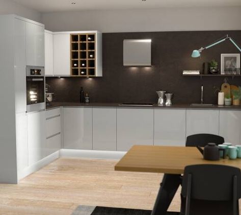 Grey Kitchens | Grey Kitchen Units & Doors | Wren Kitchens Grey Kitchen Blinds, Grey Gloss Kitchen, Wren Kitchens, Artistic Kitchen, White Gloss Kitchen, Flatpack Kitchen, Grey Kitchen Floor, Wren Kitchen, Gloss Kitchen