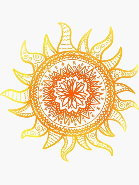 "Sun Mandala" Sticker by jennieclayton | Redbubble Mandala Sun Tattoo, Mandala Arm Tattoo, Dotwork Tattoo Mandala, Continuous Line Tattoo, Maching Tattoos, Sun Mandala, Sun Drawing, Sun Tattoos, Cute Small Tattoos