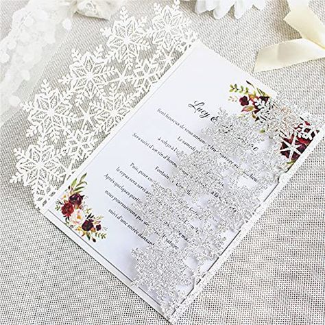 Wedding Invitations Card, Snowflake Invitations, Ivory Wedding Invitations, Lace Invitations, Red Wedding Invitations, Invitation Card Birthday, Snow Flower, Glitter Wedding Invitations, Traditional Wedding Invitations