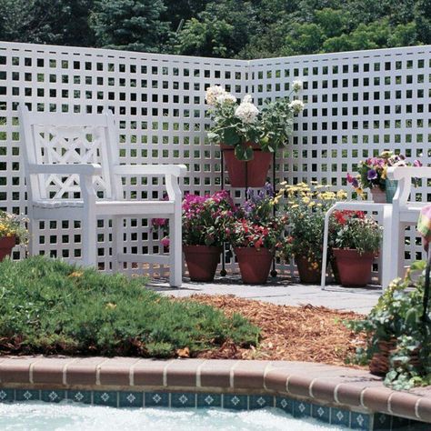 RDI Privacy Square Lattice by RDI Lattice Ideas, Lattice Fence Panels, Vinyl Lattice Panels, Beds White, Garden Lattice, Lattice Screen, Vinyl Privacy Fence, Privacy Fence Panels, Lattice Wall