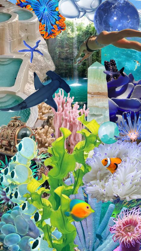 20,000 Leagues #underwater #aesthetic #moodboard #marinelife #reef #fish #bluemoodboard #underthesea Underwater Moodboard, Goa Inspiration, Underwater Aesthetic, Tall Art, Marine Organism, Fashion Design Classes, Art Collages, Reef Fish, Sea Plants