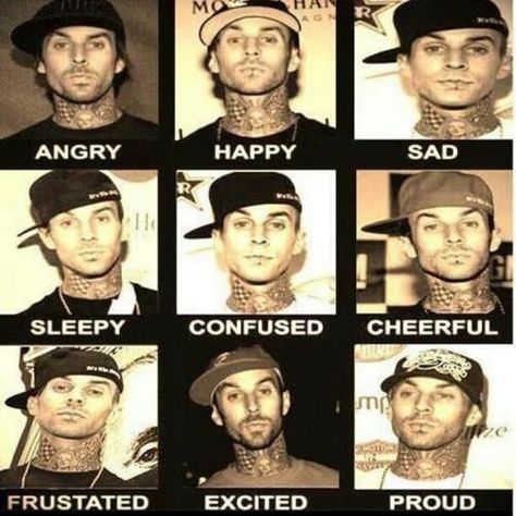 The many faces of Travis Barker Travis Barker 90s, Blink 182 Tom, Limp Bizkit, Travis Barker, Band Stuff, Blink 182, Many Faces, Linkin Park, Country Boys