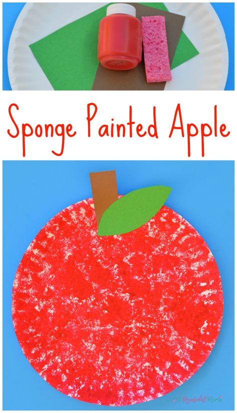 This sponge painted apple is a fun and simple fall kid craft. johnny appleseed | back to school | preschool | toddler | paper plate | letter A Preschool September, Back To School Preschool, Preschool Apple Theme, Painted Apple, Apple Lessons, Shape Activities, September Crafts, Apple Preschool, Johnny Appleseed