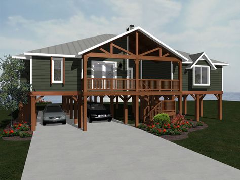 The Talani Beach Vacation Home has 3 bedrooms and 2 full baths. See amenities for Plan 069D-0116. Low Country House Plans, Low Country House, House On Stilt, Stilt Home, Beach Style House Plans, Low Country Homes, Elevated House, Coastal Homes Plans, Beach House Plan