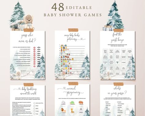 Baby Its Cold Outside Baby Shower Games, Winter Baby Shower Games, Teddy Bear Games, Baby It’s Cold Outside Shower Theme, Pine Tree Baby Shower, Christmas Baby Shower Games, Bear Games, Tree Baby Shower, Cartoon Mom