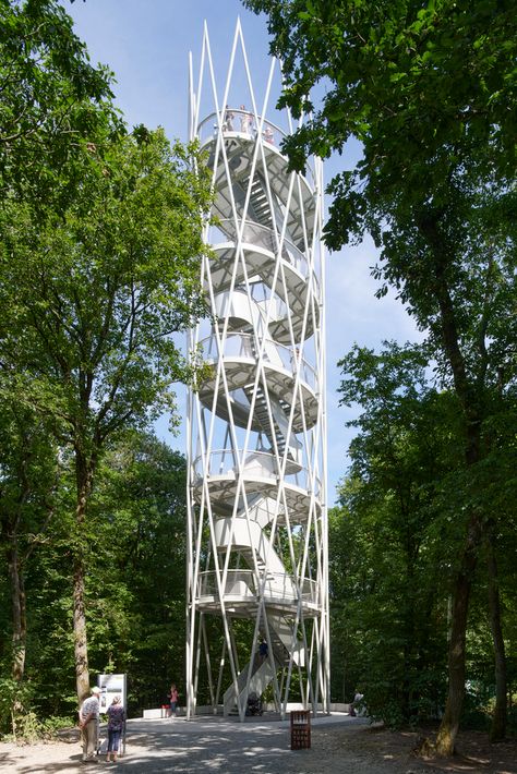 Gallery of Hardtbergturm Watching Tower / Wolfgang Ott Architekt BDA - 6 Watch Tower Architecture, Stainless Steel Handrail, Steel Handrail, Landscape Structure, Lookout Tower, Steel Railing, Tower Design, Steel Detail, Exposed Concrete