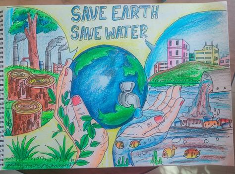 Save water 💦💧 drawing Water Pollution Poster, Balance Drawing, Save Water Drawing, Save Water Poster Drawing, Save Water Poster, Village Drawing, Art Competition Ideas, Earth Drawings, Tamil Video Songs