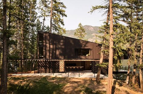 This floating cabin in British Columbia almost disappears into its hilly landscape – Yanko Design Bohlin Cywinski Jackson, Concrete Siding, Cement Panels, Contemporary Cabin, Outdoor Dining Spaces, Cedar Siding, Wood Siding, Exclusive Home, Extended Family