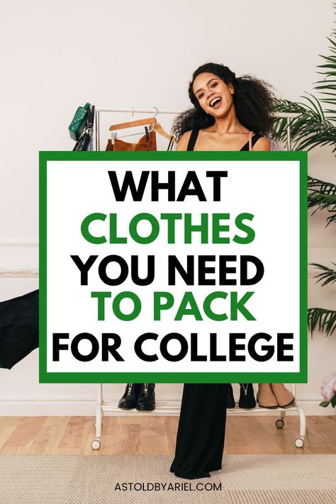 College Clothes Packing List, Clothes To Bring To College, Clothes To Pack For College, Going To Class Outfit College, College Clothing Essentials, Clothes Packing List, What To Pack For College, Class Outfit College, College Wardrobe Essentials