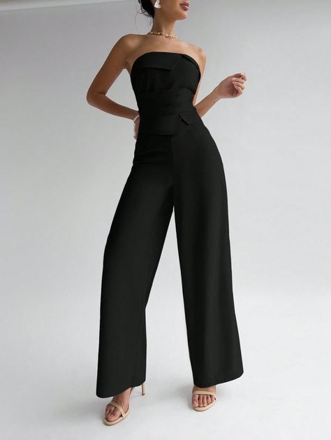 Women's Elegant Ruched Sleeveless Jumpsuit For Daily, Work, Date, Festival, Beach Wear Black Elegant  Sleeveless Polyester Plain Tube Non-Stretch  Women Clothing, size features are:Bust: ,Length: ,Sleeve Length: Tube Jumpsuit Outfit, Magazine Editor, Tube Jumpsuit, Jumpsuit Outfits, Black Tube, Jumpsuit Outfit, Sleeveless Jumpsuits, Beach Wears, Beach Wear