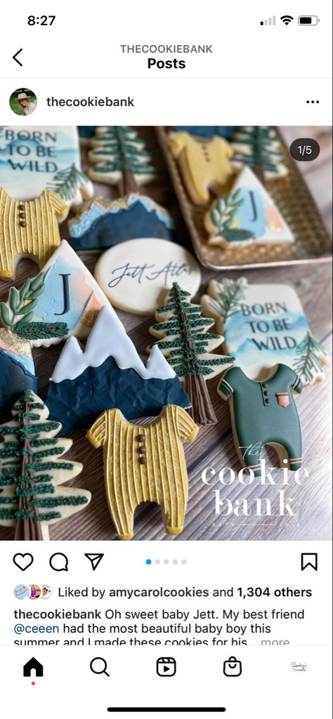 Mountain Theme Cookies Decorated, Adventure Awaits Cookies Decorated, Outdoor Themed Cookies, Forest Cookies Decorated, Adventure Awaits Cookies, Adventure Awaits Baby Shower Cookies, Adventure Awaits Baby Shower Ideas Boy, Hiking Baby Shower Theme, Mountain Cookies Decorated