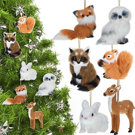 Woodland Animal Christmas, Woodland Christmas Decor, Woodland Ornaments, Tree Keychain, Fur Animal, Fox Christmas, Decoration For Christmas, Keychain Backpack, Animal Christmas