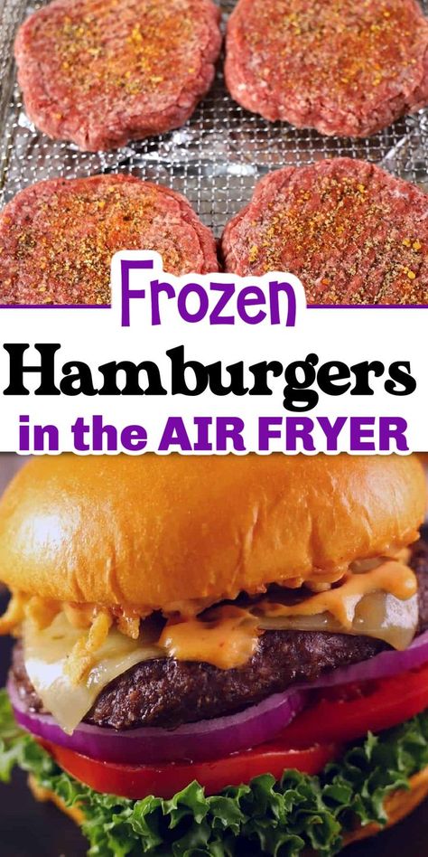 Hamburgers In The Air Fryer, Air Fryer Recipes Hamburger, Air Fryer Recipes Dessert, New Air Fryer Recipes, Air Fryer Recipes Snacks, Juicy Burgers, Juicy Burger, Air Fryer Cooking Times, Cooks Air Fryer