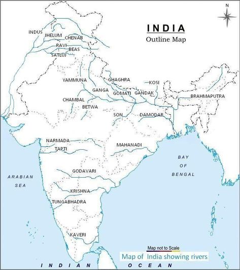 India Map With States, India Outline Map, Outline Map Of India, Indian River Map, Indian Map, India World Map, Geography Revision, River System, Map Of India