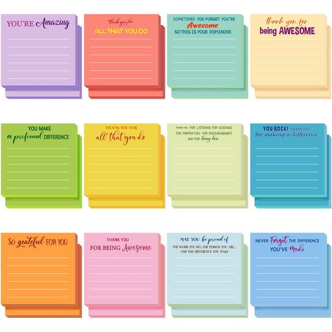 PRICES MAY VARY. Adequate Quantity and Styles: you will receive 24 pads of appreciation sticky notes, including 12 colors, two pads for each color, 30 sheets for each pad, a total of 24 pads; Sufficient quantity and various styles can meet your various needs, you can also share with your family and friends Appreciation Lined Design: appreciation notepad with lined designed with appreciation quotes on colorful memo notepad including [so grateful for you], [thank you for being awesome], [you're am Memo Notepad, Appreciation Quotes, Note Pads, Employee Appreciation, End Of Year, Graduate School, School Office, Sticky Notes, Thank You Gifts