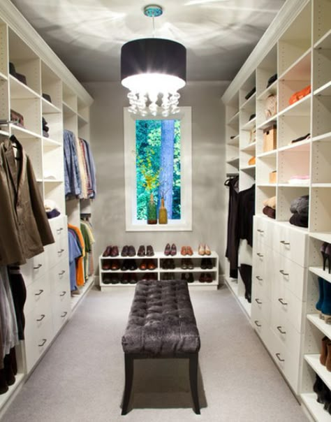 How To Arrange Your Walk In Closet... I like the light fixture to fancy up the space Bed Closet, A Walk In Closet, Contemporary Closet, Amazing Closets, Walking Closet, Walk In Closet Design, Closet Remodel, Bedroom Closet Design, Dream Closets